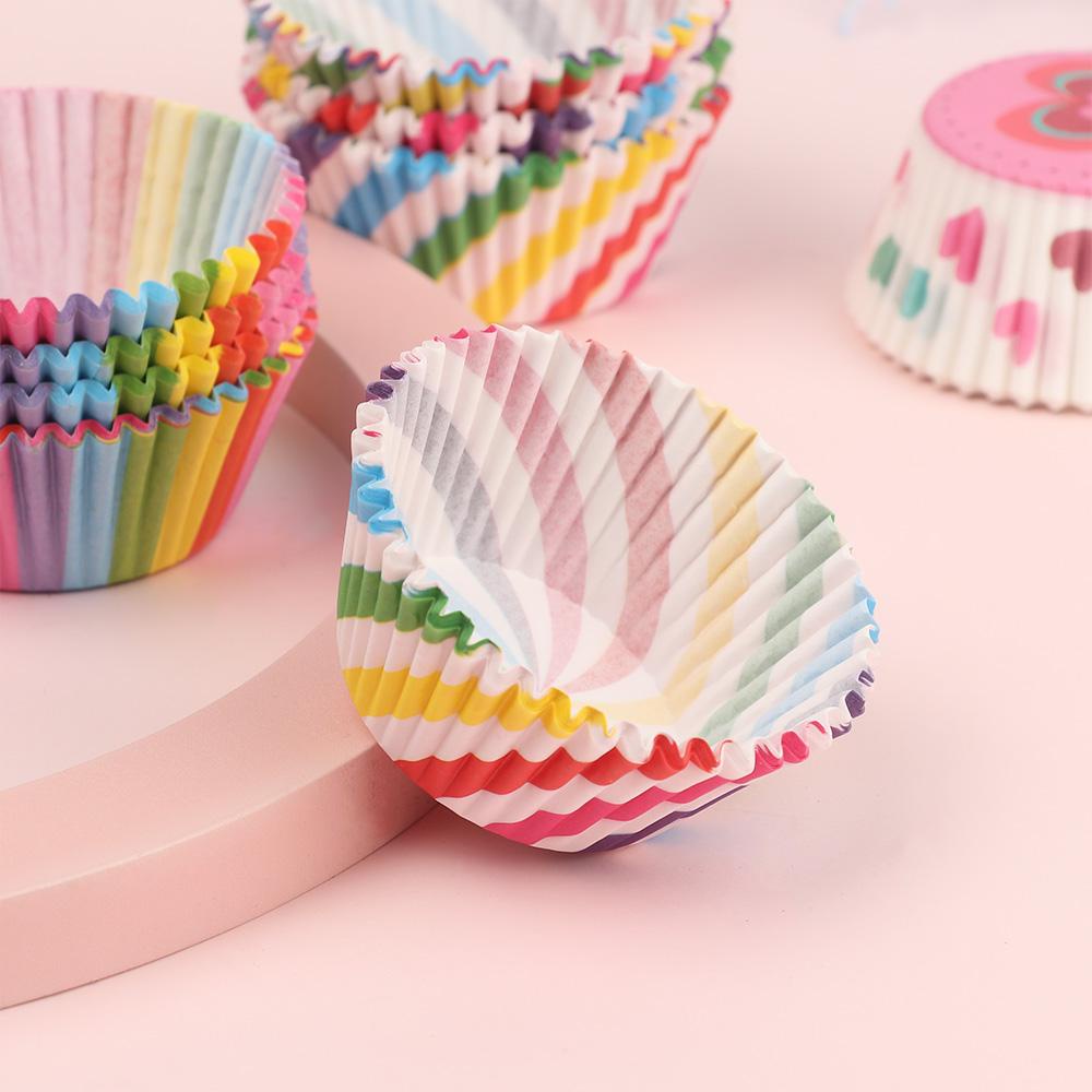 Solighter 100Pcs Kertas Pembungkus Cupcake / Muffin Warna-Warni Anti Minyak