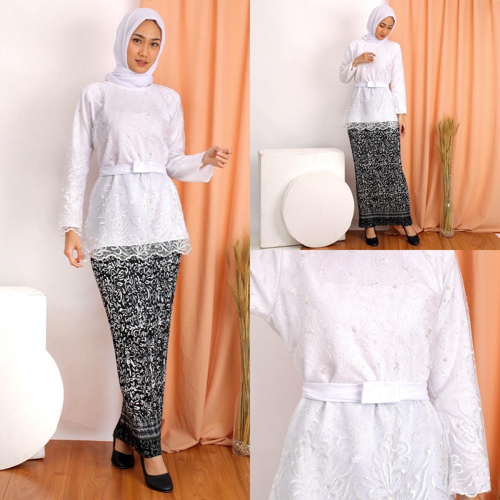 (DIJAMIN REALPICT) Kebaya Manohara Tile Bordir Glitter + Mutiara Tunik Wisuda Kondangan Rok Plisket-6