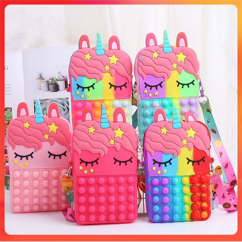 Tas Pop it Jumbo Unicorn Rainbow BTS Tas Selempang Anak Wanita