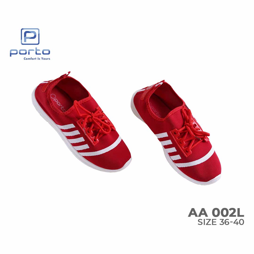 AA002L - Porto Leveling Sepatu Olahraga Sneakers Wanita Motif Garis Simple Nyaman Original Terbaru