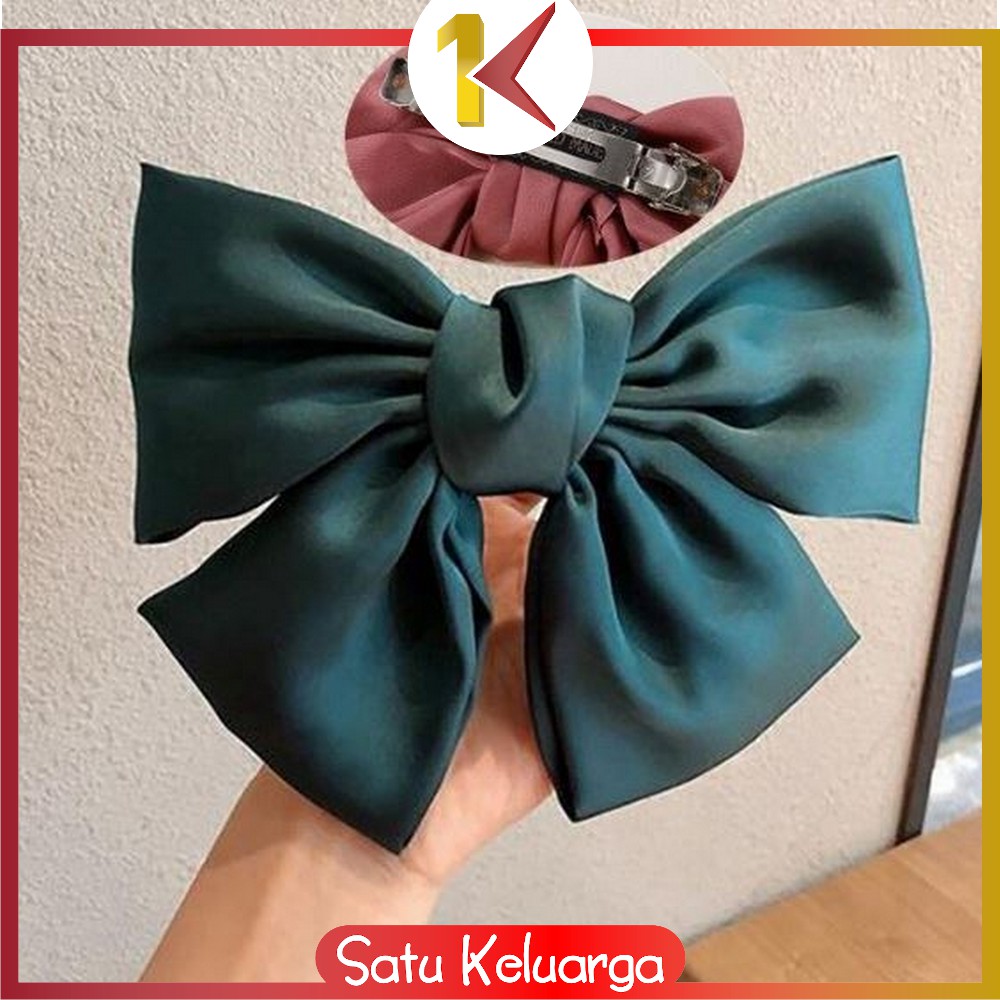 SK-C160 Ikat Rambut Pita Besar Kuncir Rambut Hairband Aksesoris Wanita Kunciran Rambut Korea Style-JEPIT HIJAU EMERALD