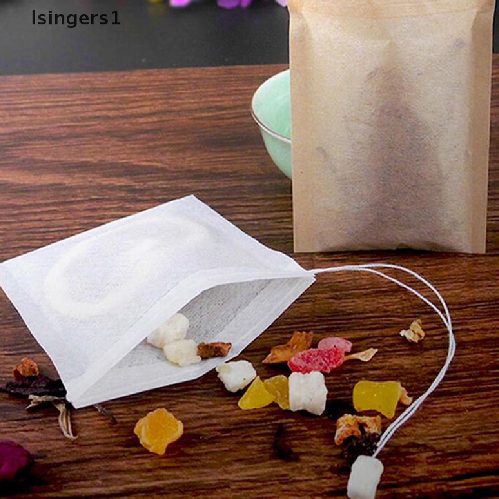 (lsingers1) 100pcs / Lot Kantong Filter Teh Herbal Kosong Dengan Tali Serut