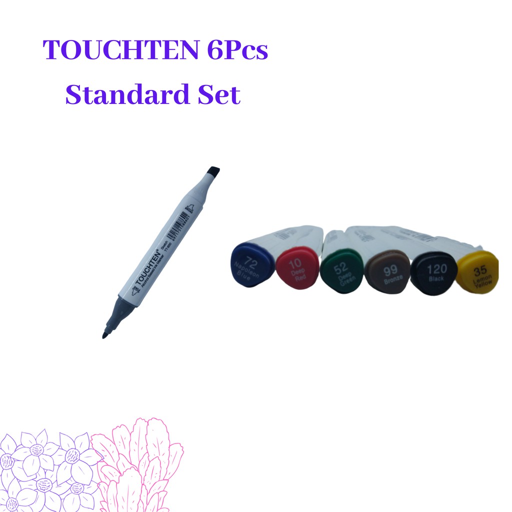 

TOUCHTEN 6Pcs Colors Marker Alcohol Based Sketch Markers with Dual Tips Stand set