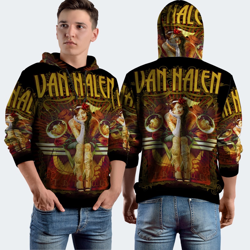 Jaket Hoodie Fullprint Van Halen Rock Band Bahan Polyester Jersey