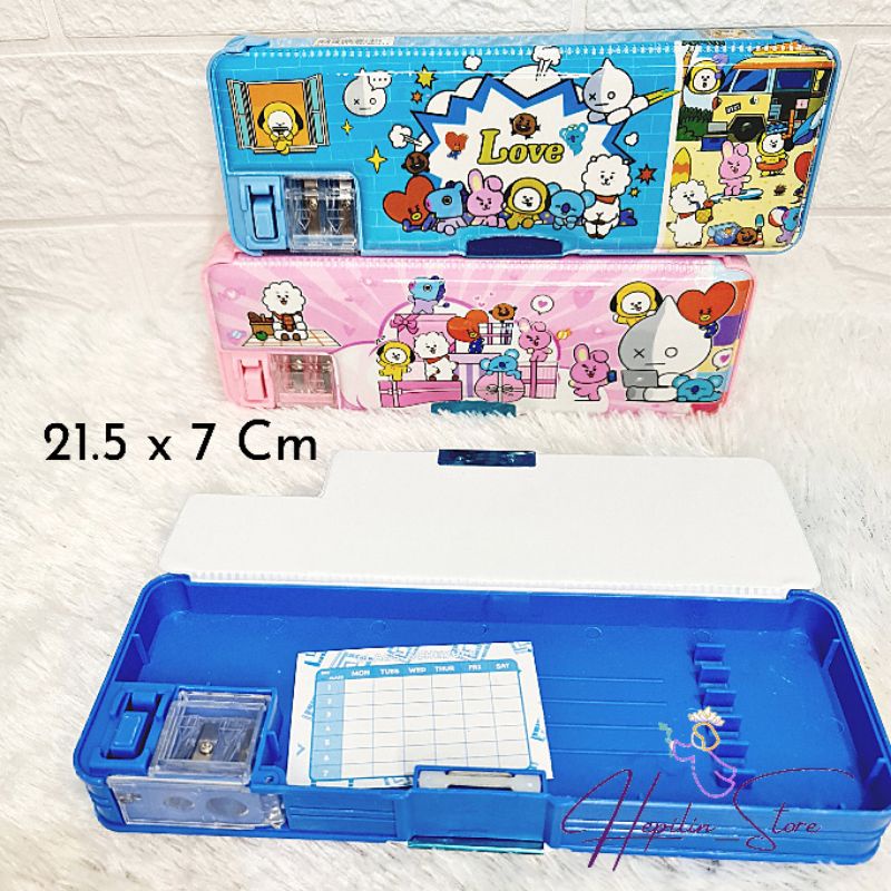 Pensil Case Magnet BT21 / Tempat Pensil Include Rautan 2 Lubang / Tepak Pensil Anak