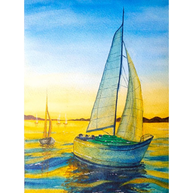 

Art Print Watercolor Painting Landscape Boat