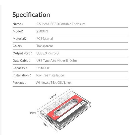 ITSTORE Casing Hard Disk External enclosure ORICO 2580U3 2.5 Inch USB 3.0 Case HDD 2580 Garansi Resmi 2 Tahun