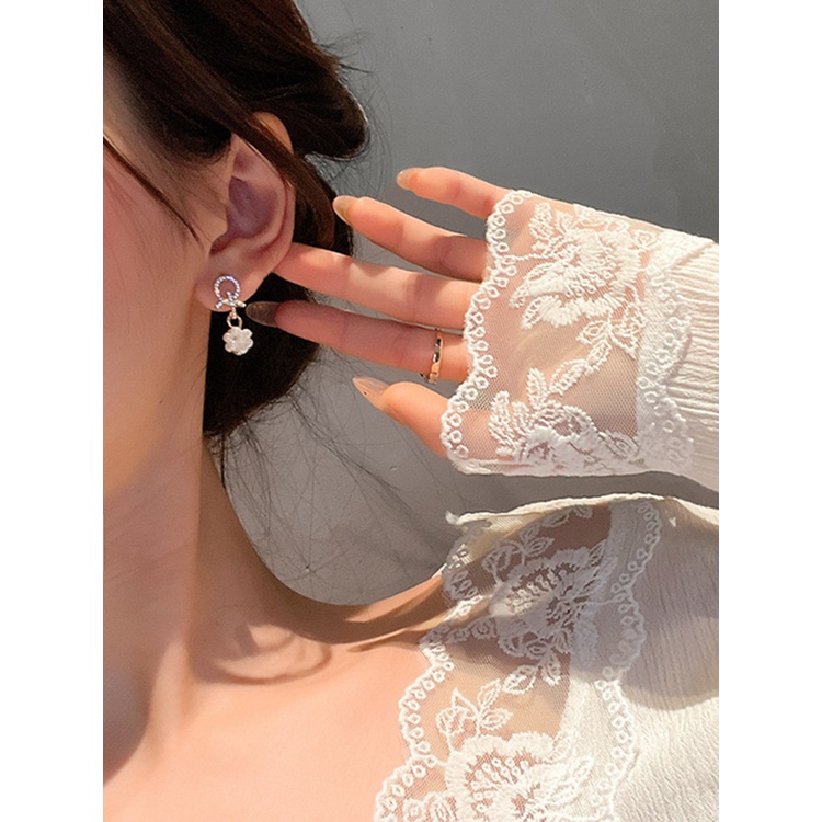 Anting Tusuk Gantung Temperament Bahan Sterling Silver 925 Desain Geometri + Mutiara Gaya Korea / Trendy / Simple Untuk Wanita