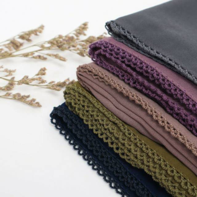 Kerudung Pashmina Crocket bahan ceruty baby doll