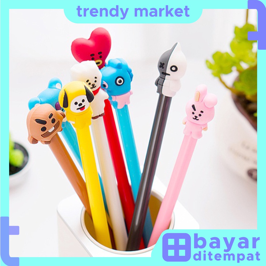 

pulpen Bangtan Cartoon Black Ink Gel Pen Import Murah BT21 U140 / U141