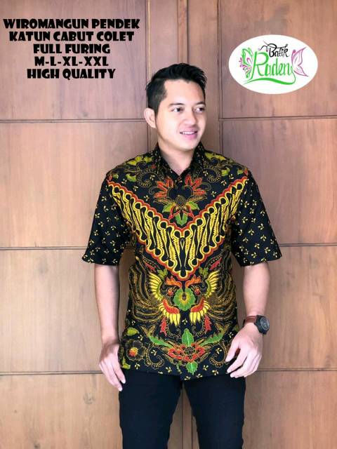 Batik Solo WIROMANGUN CABUT COLET Kemeja Pria Katun Halus Sragenan Full Furing