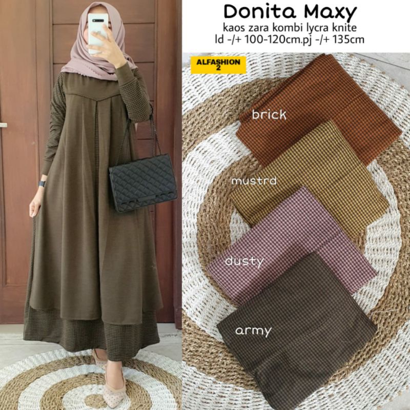 Baju Gamis Wanita Jumbo Donita Maxy Kaos Zara kombi Lycra knit Ld 100 sampai 120 Ori by Alfashion