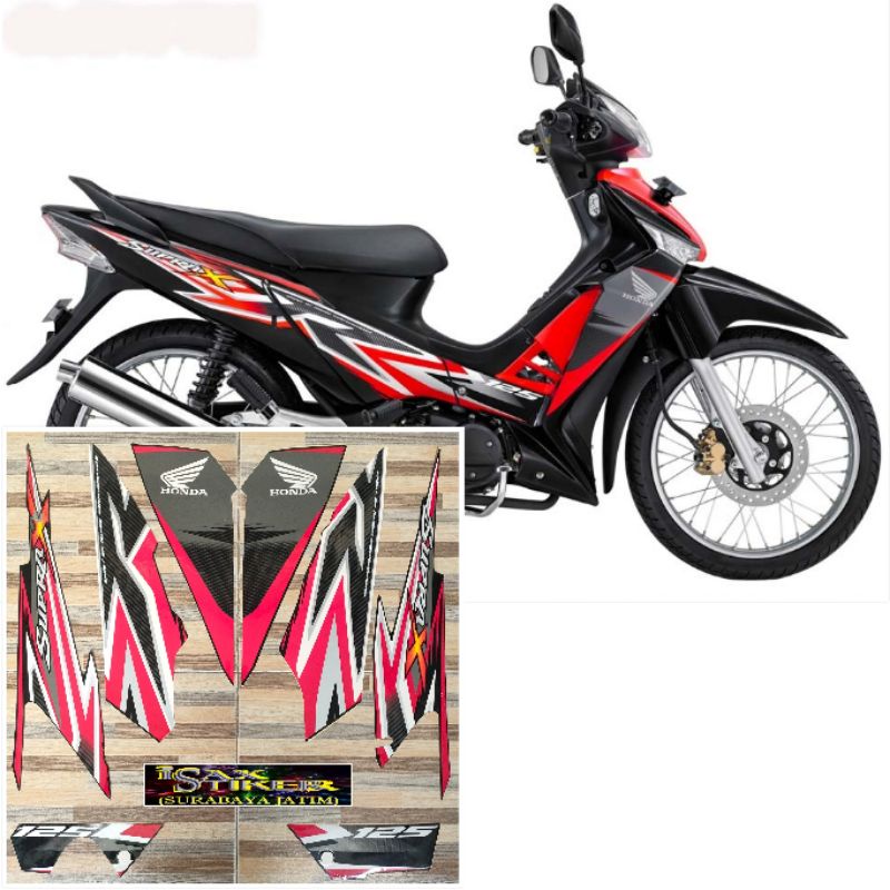 striping original honda Supra X 125 SW merah hitam tahun 2012