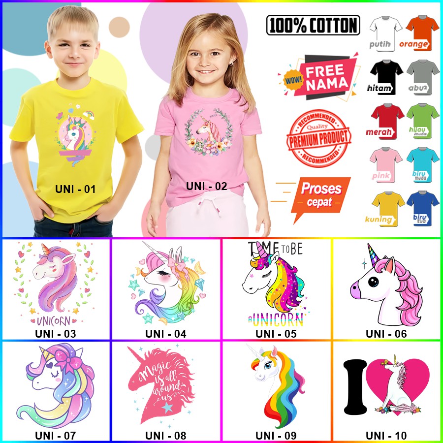 Baju Kaos ANAK DAN DEWASA KUDA UNICORN COUPLE ULANG TAHUN ULTAH (FREE NAMA)