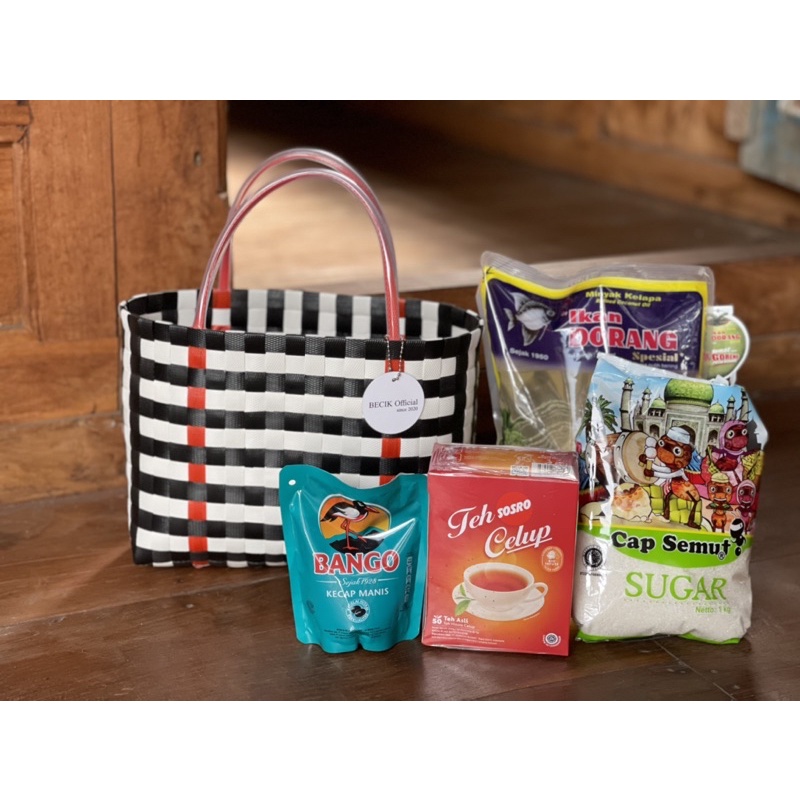 Tas Anyaman Hampers Serbaguna Ukuran 25 x 11 Tinggi 20/21 STRIPES Cantik / Tas Anyaman HAMPERS PREMI