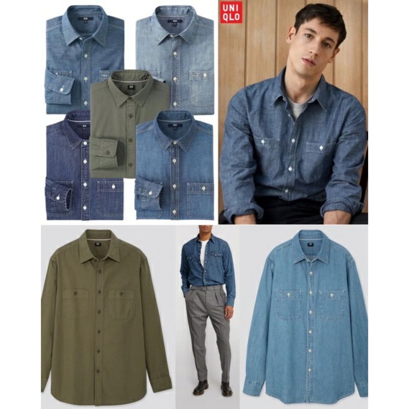 KEMEJA PRIA DENIM UNIQLOO MEN CHAMBRAY LONG-SLEEVE SHIRT