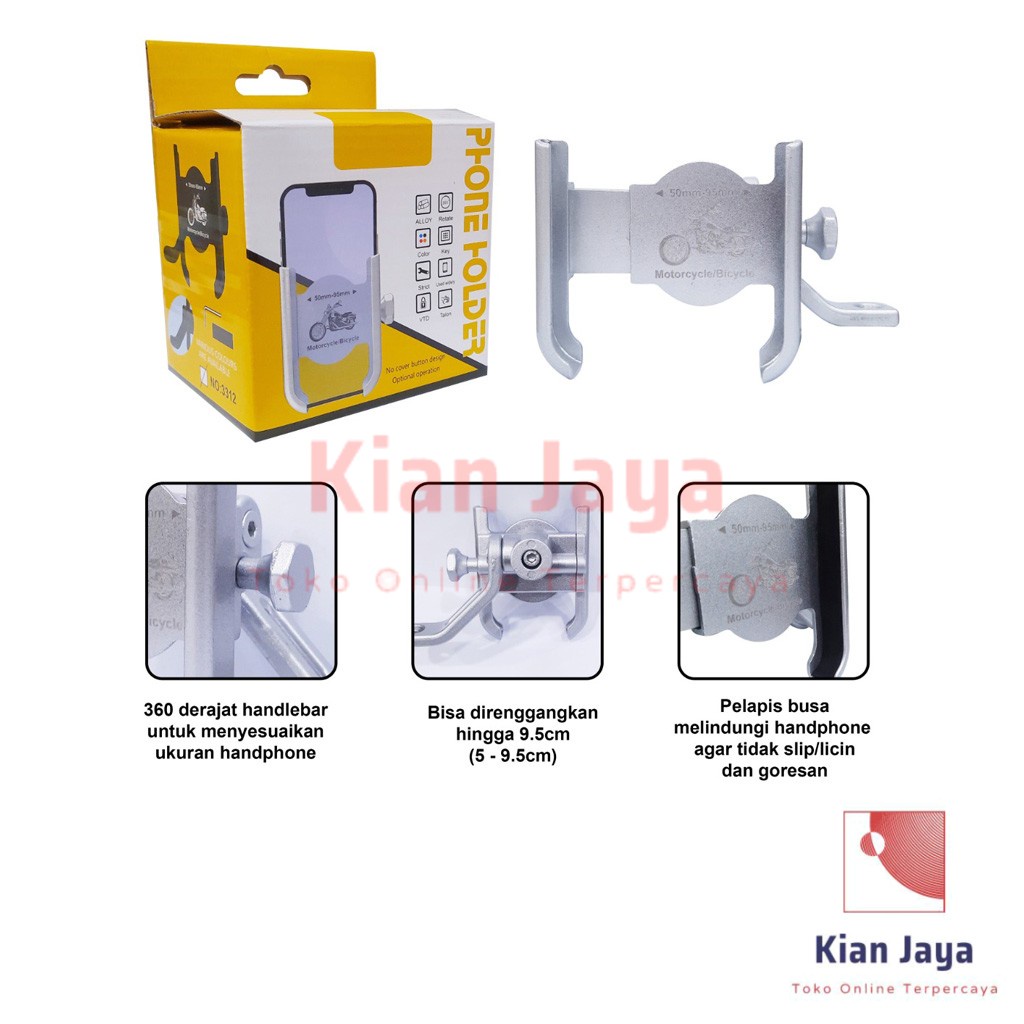 Holder Motor Bahan Aluminium Dudukan Handphone Hp Kuat dan Kokoh