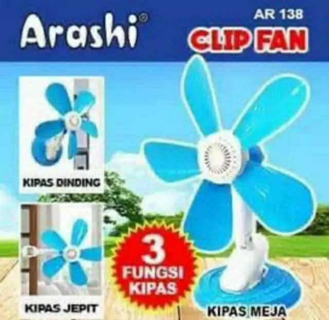 Kipas jepit MIEKO / ARASHI / HYPERLITE 3 in 1 5 baling 20W (Duduk- Jepit &amp; Dinding ) AR 138