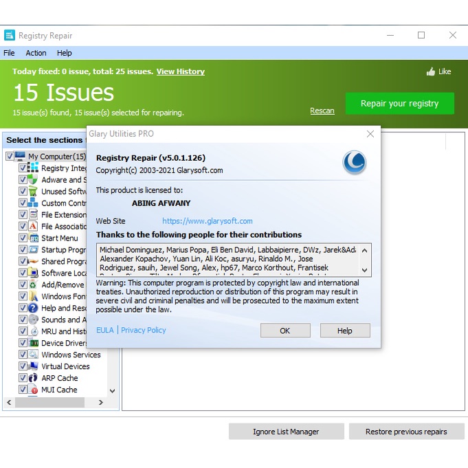 Glary Registry Repair Lisensi Original Full Version Life Time
