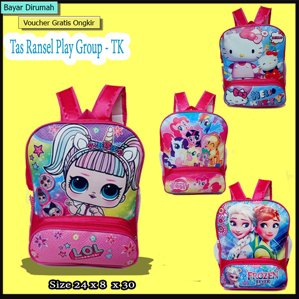 Tas Sekolah Anak Paud -TK Gambar Kartun anak anak Tas Sekolah Anak Cewek TK Free Alat Tulis Set SAP