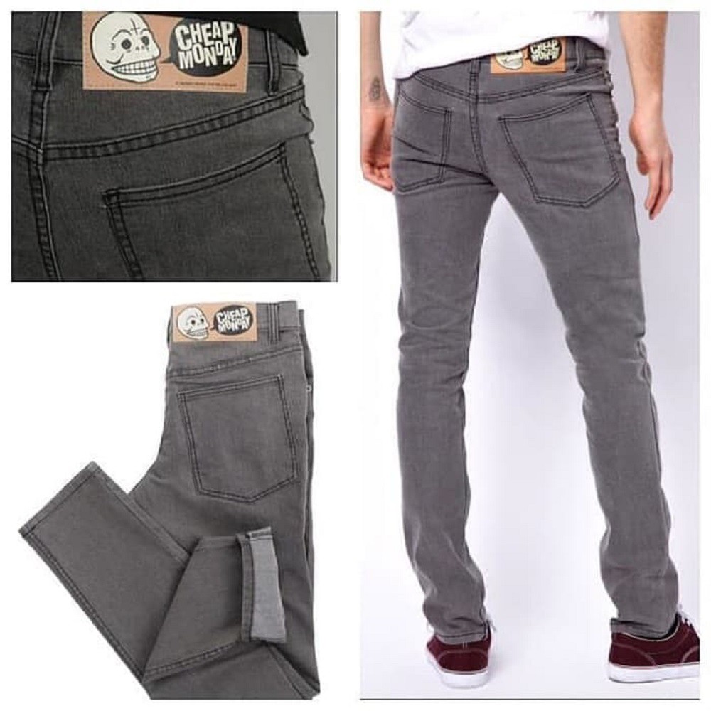 Celana Soft Jeans / Pensil Strecth Slimfit Skinny Pria Warna Abu