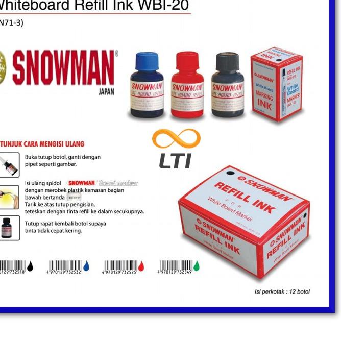 

[Terlaris Today] Refill Isi Tinta Spidol / Marker Papan Tulis White Board Snowman WBI 20 Hitam Biru