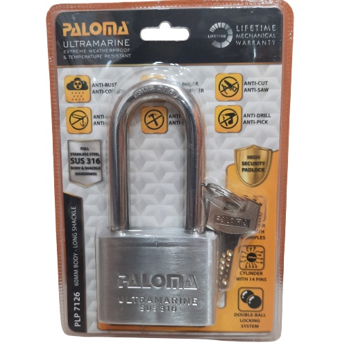 PALOMA PLP 7126 Gembok Padlock 60MM LONG Anti Cut STAINLESS SUS 316