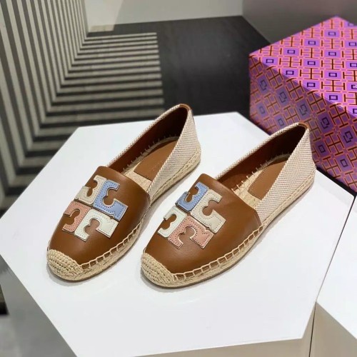 [ORIGINAL] TORY BURCH Flat Espadrilles Brown On Beige Logo / TB Shoes