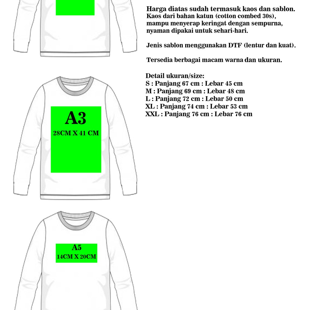 Sablon kaos satuan lengan panjang