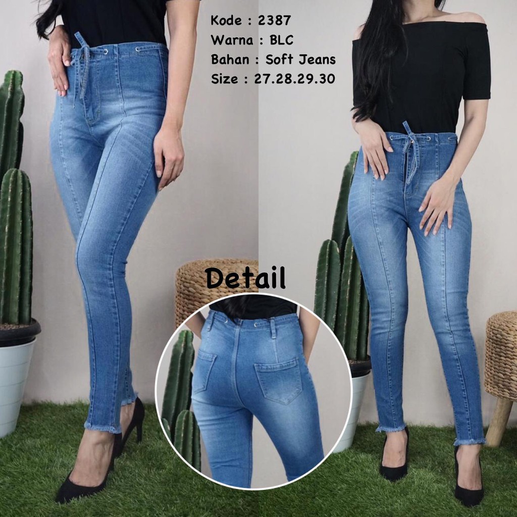 RJ - Celana Jeans Wanita - Pinggang Tali - Softjeans