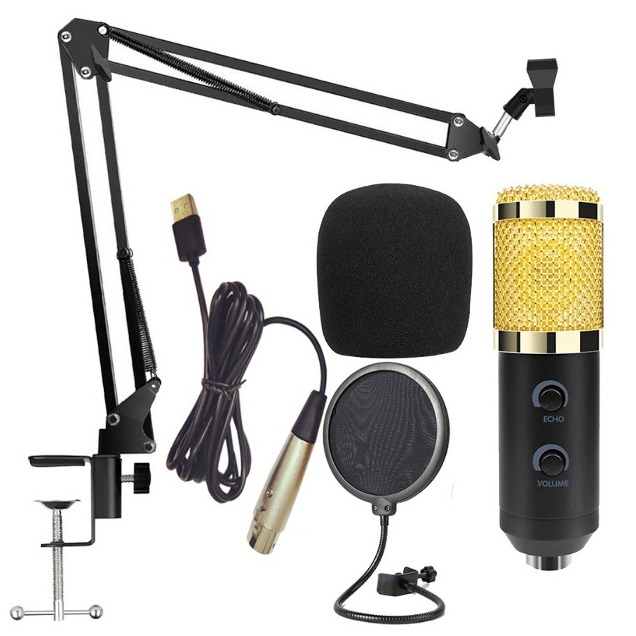 Professional Condenser Microphone Built-in Sound Card with Scissor Arm Stand NB-35 &amp; Pop Filter