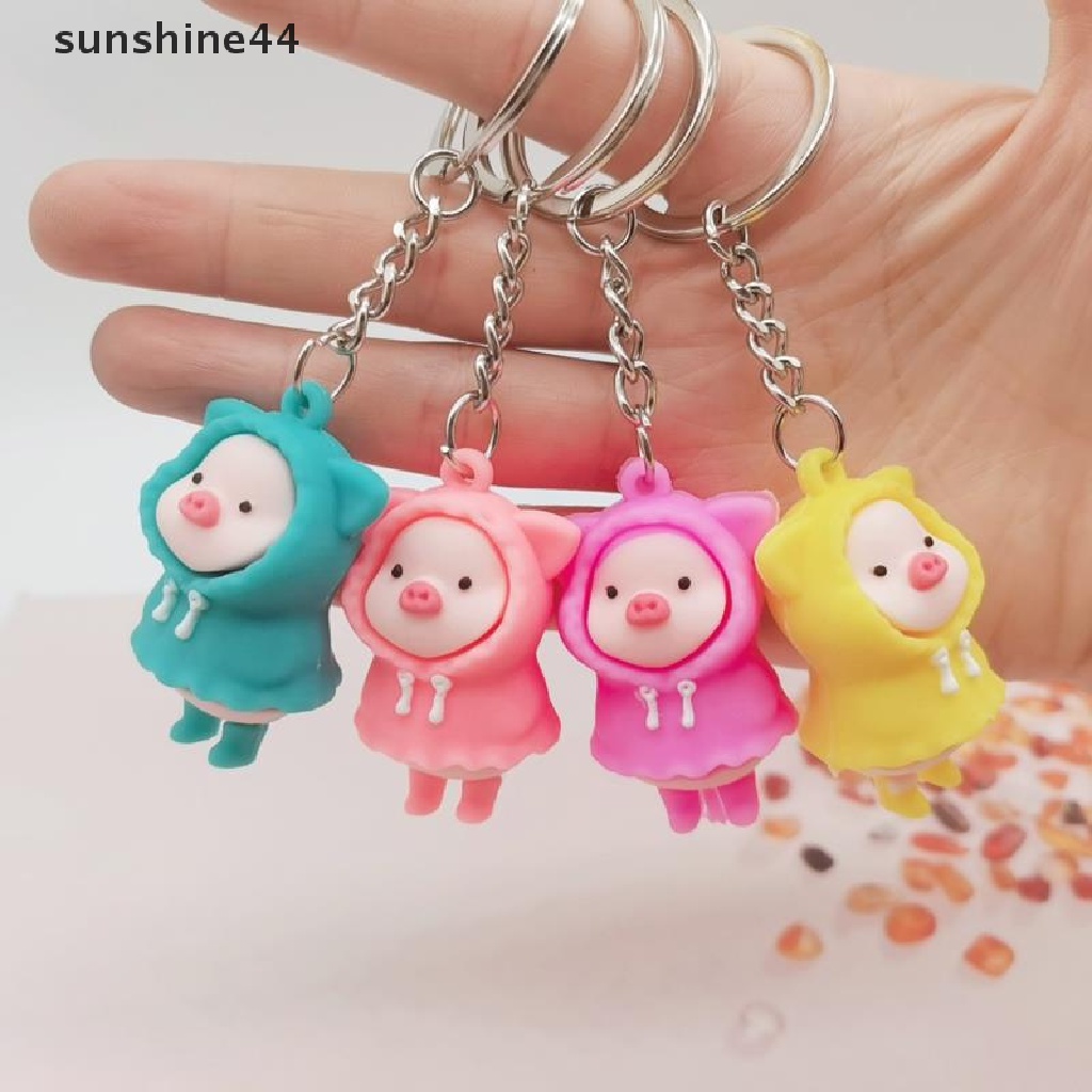 Sunshine Gantungan Kunci Bentuk Boneka Kartun Babi Memegang Susu