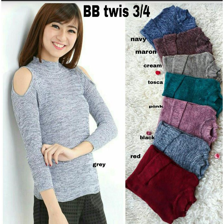 Q- BB TWISS 3/4/ BLOUSE RAJUT WANITA/ TERBARU