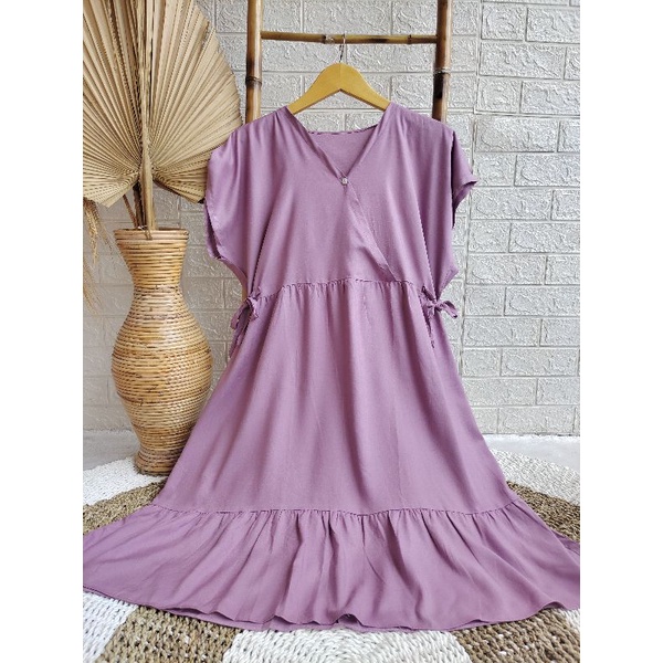Daster Kimono Pendek || Daster Kimono Polos || Dres Kimono || Daster Rayon || Daster Rayon Busui || Daster Ruffle Busui-UNGU