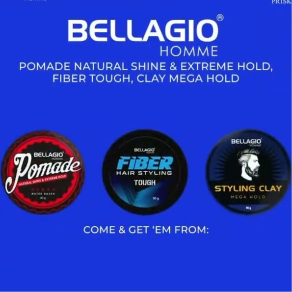 ⭐BAGUS⭐ BELLAGIO Pomade | Styling Clay | Fiber Water Based 90gr | Minyakstyling  Rambut| Homme Oil Based