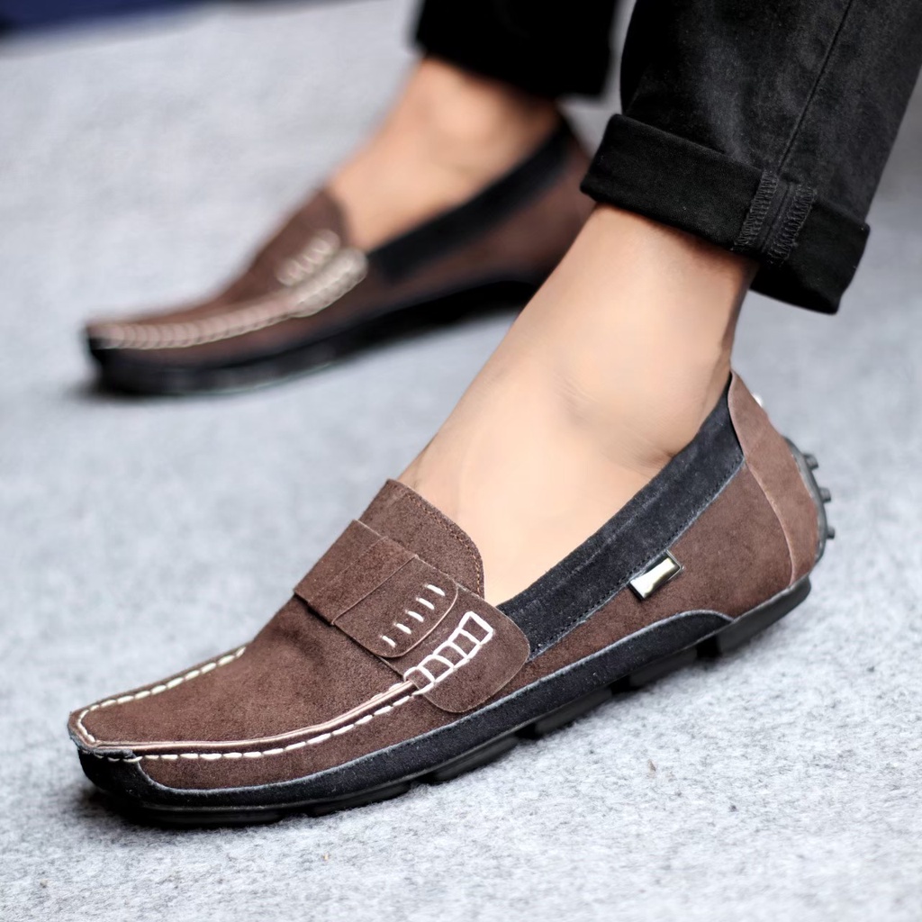 ENOZSTORE X GULLIT - Sepatu Formal Pria Slip On Kasual Kerja Santai Slop Kulit Suede Cowo Keren Ringan Nyaman