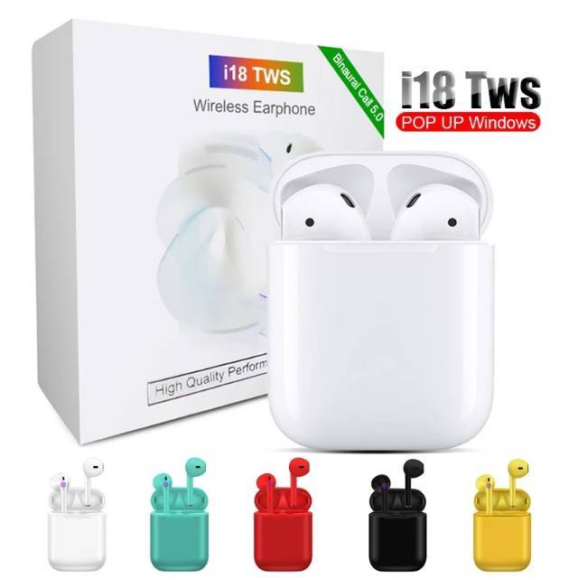 Headset Bluetooth I18 TWS Pop Up Window Wireless Earphone i18 TWS Versi 5.0