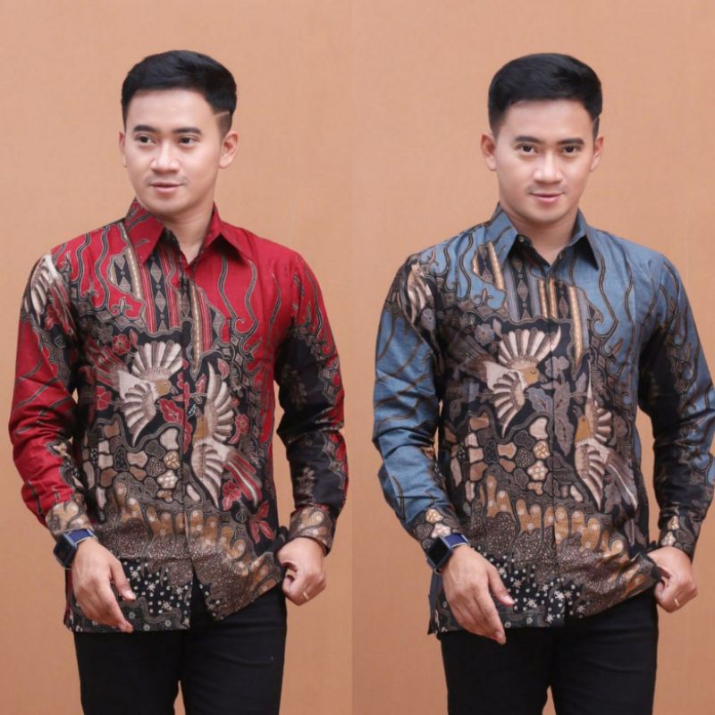 Batik pria kemeja batik lengan panjang m l xl xxl terlaris