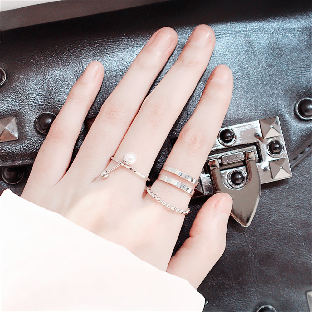 【COD Tangding】3pcs / Set Cincin Model Hollow Out Aksen Mutiara Gaya Korea Untuk Aksesoris