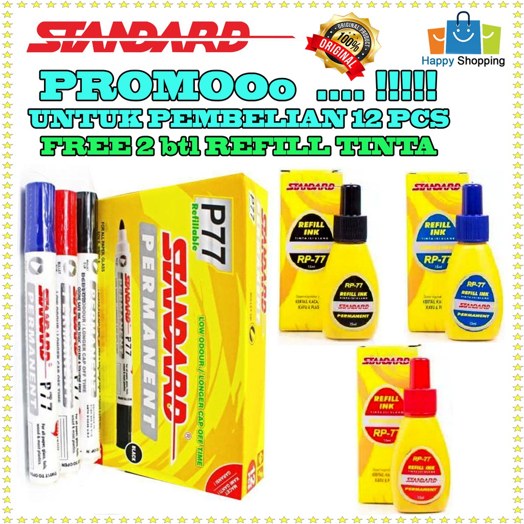 

Spidol Permanent Standard - Promo 12 pcs + free 2btl refill tinta