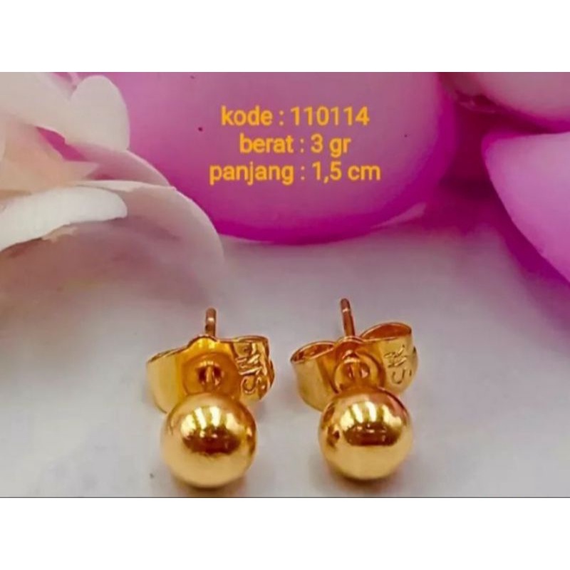 anting tusuk patam dilapisi kuning emas murni 24 titanium original anti luntur