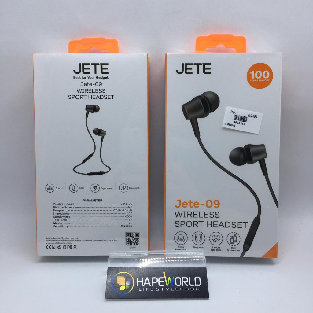 HEADSET BLUETOOTH JETE-09 MAGNETIC WIRELESS EARBUDS JETE ORIGINAL GARANSI 1 TAHUN