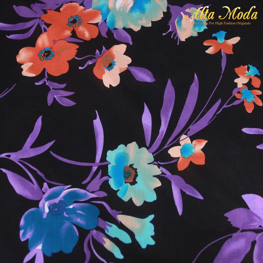 

Alta Moda Katun Voile Hitam Motif Bunga Orange Ungu (1M)