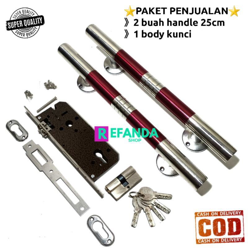 1set2buah handle tarikan gagang pintu rumah minimalis panjang 25cm fullset kunci
