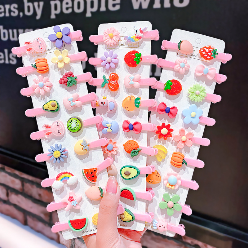 10 Pcs/Set Korean New Candy Color Resin Children Hairpin Cute Bow Fruit Girl Hair Clip Hair Accessories