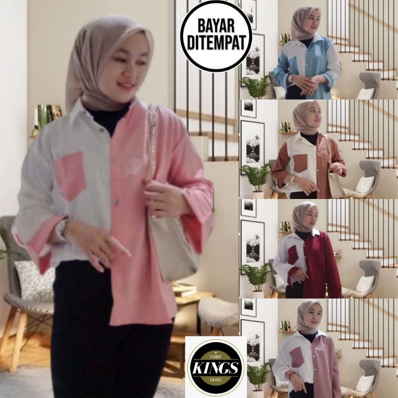 KEMEJA WANITA BASIC POLOS KOMBINASI MOSCREPE