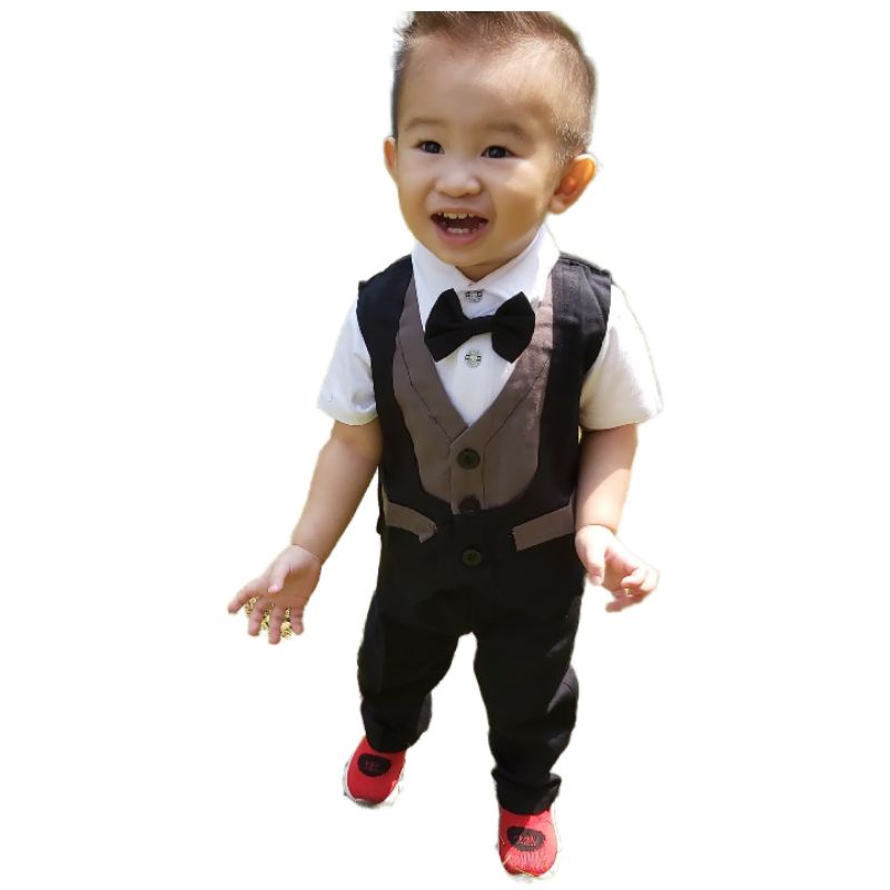 Baju setelan pesta anak bayi laki jas tuxedo panjang katun