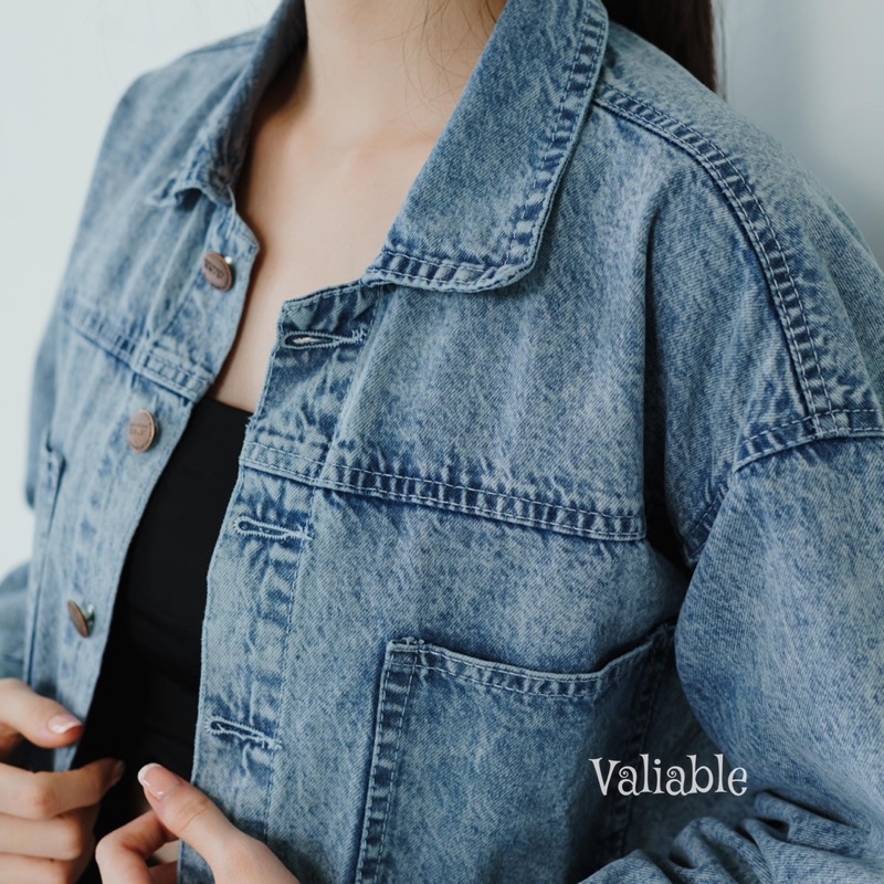 Pocket Jaket Jeans Crop Oversize Valiable