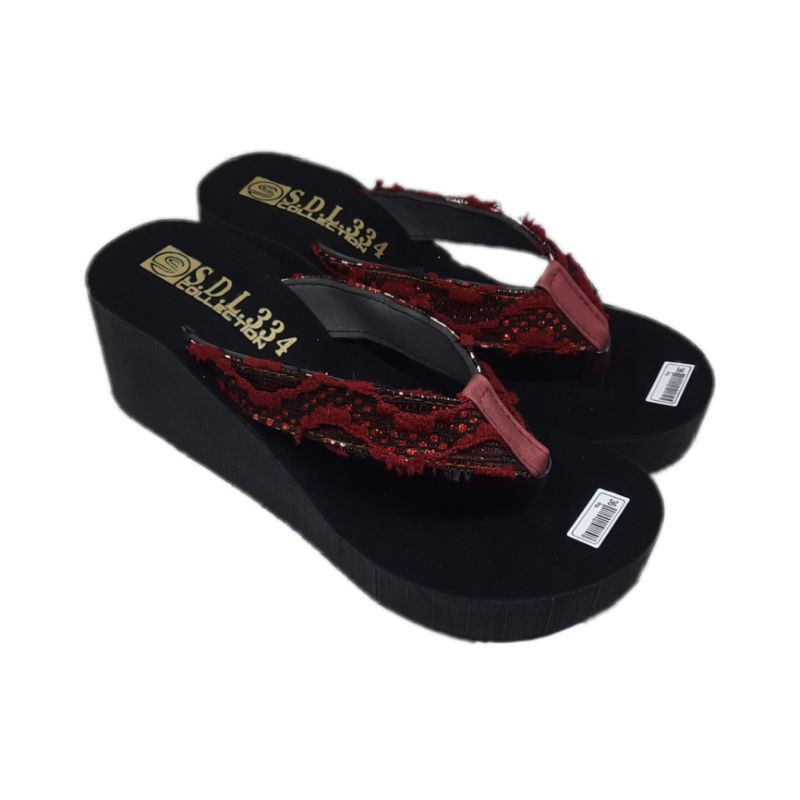 sandal wanita wedges spon Jala Loreng