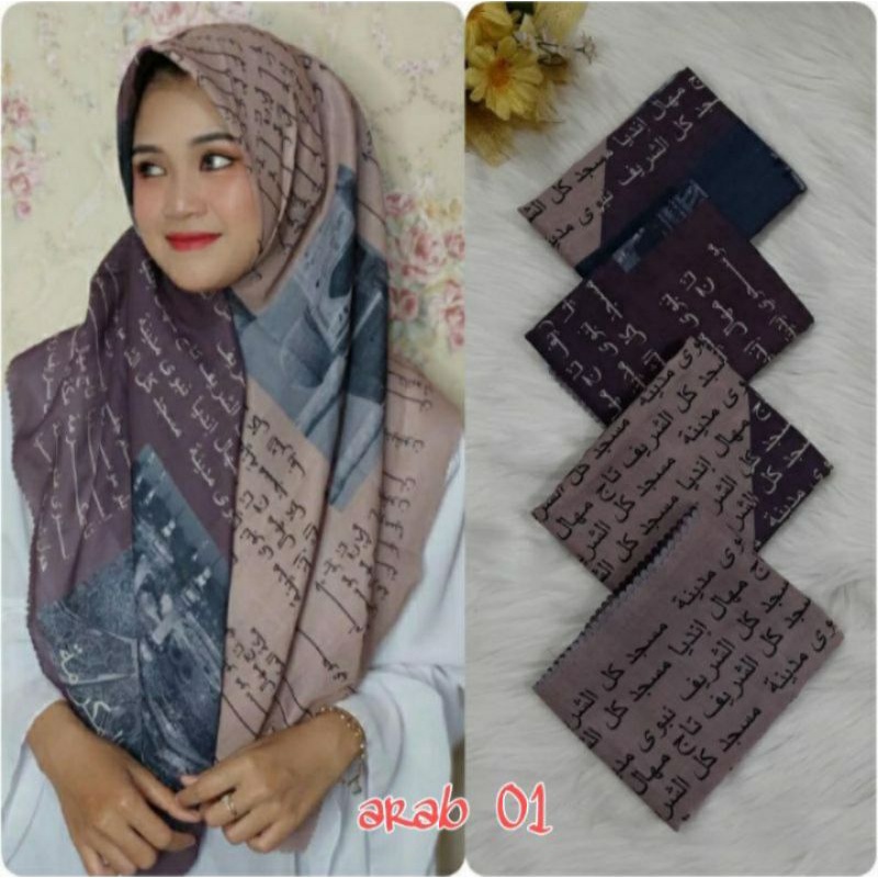 Hijab segiempat motif arab bahan voal
